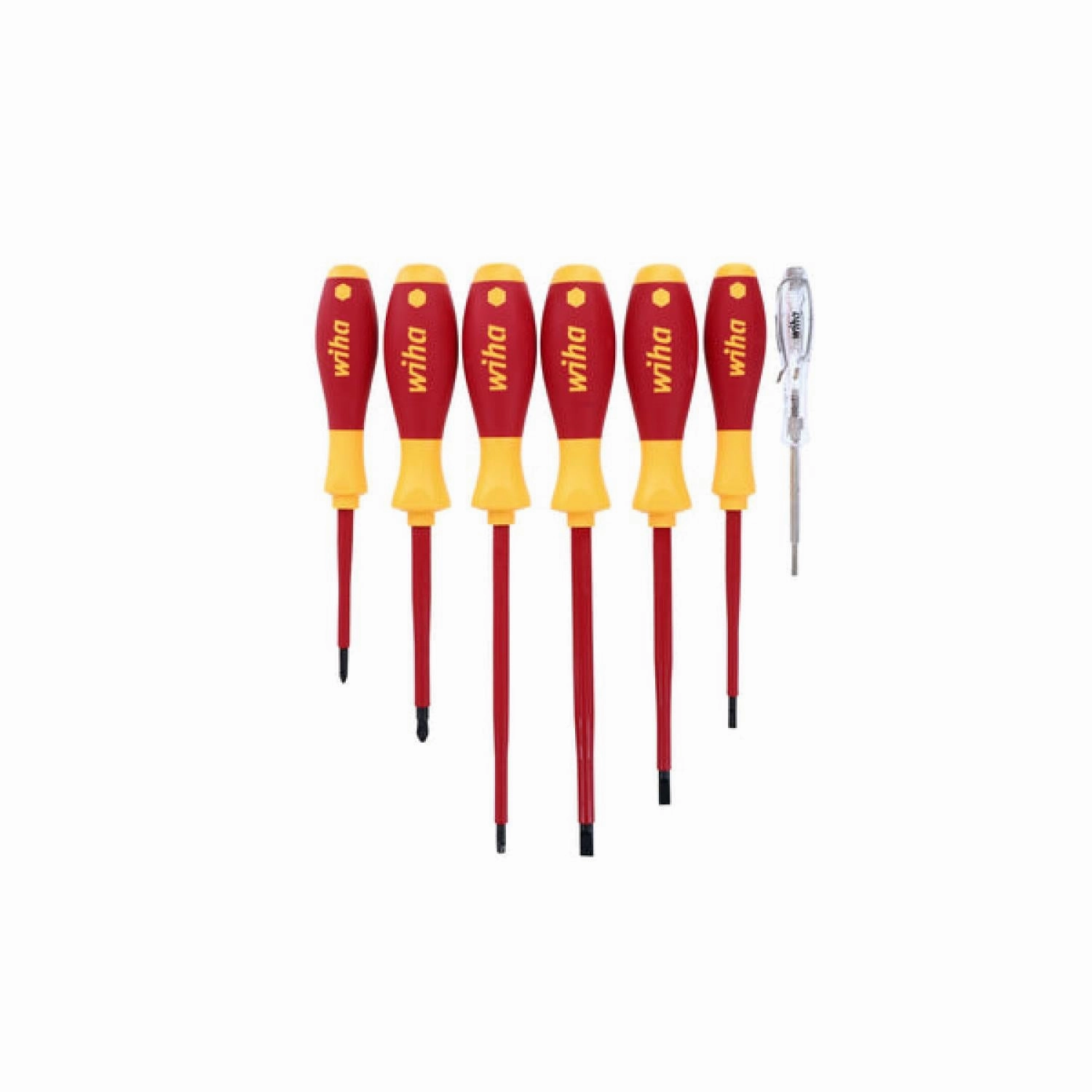 Wiha Tools 32087 Insulated Slotted, Phillips, Square Screwdrivers and Tester 7 Piece Set