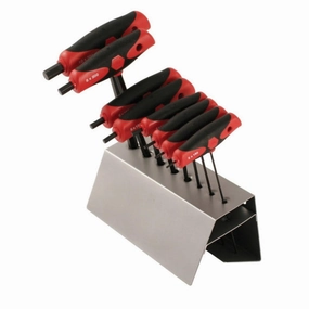 Wiha Tools 33489 Soft Grip Dual Drive Ball End Hex Metric Black Finish T-Handle Drivers, 8 Pc. Set in Metal Stand