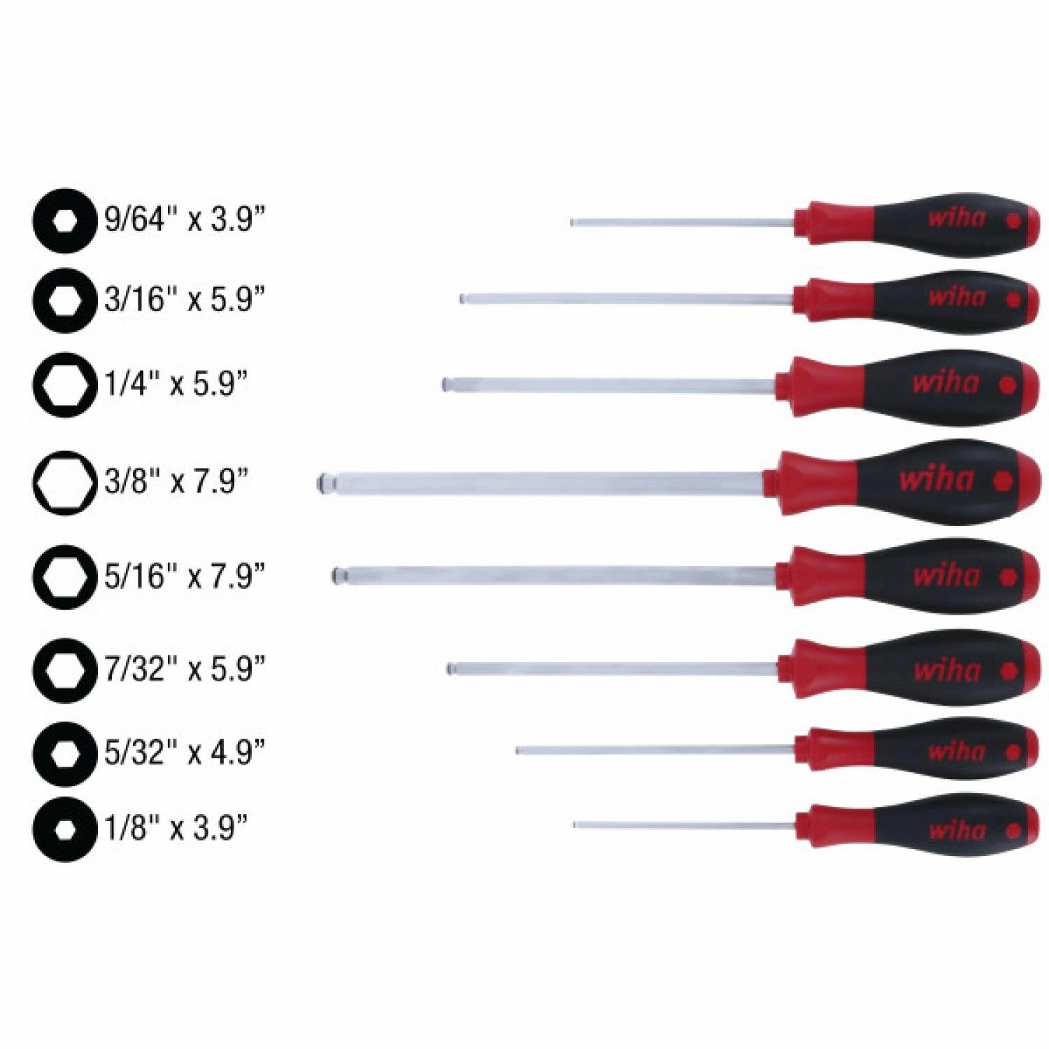Wiha Tools 36793 MagicRing Ball End Inch Screwdriver 8 Piece Set