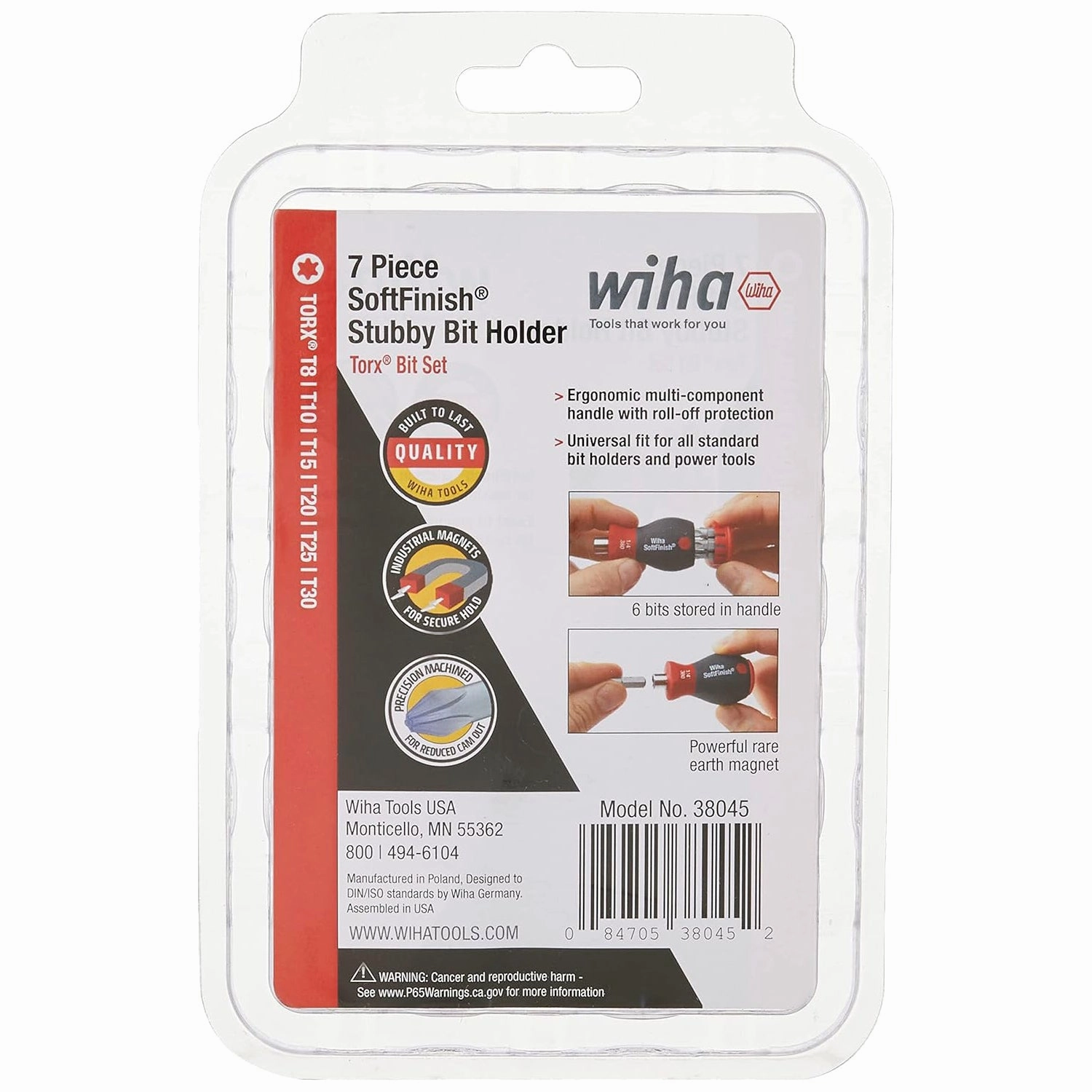 Wiha Tools 38045  6-in-1 Stubby Bit Holder, TORX Set