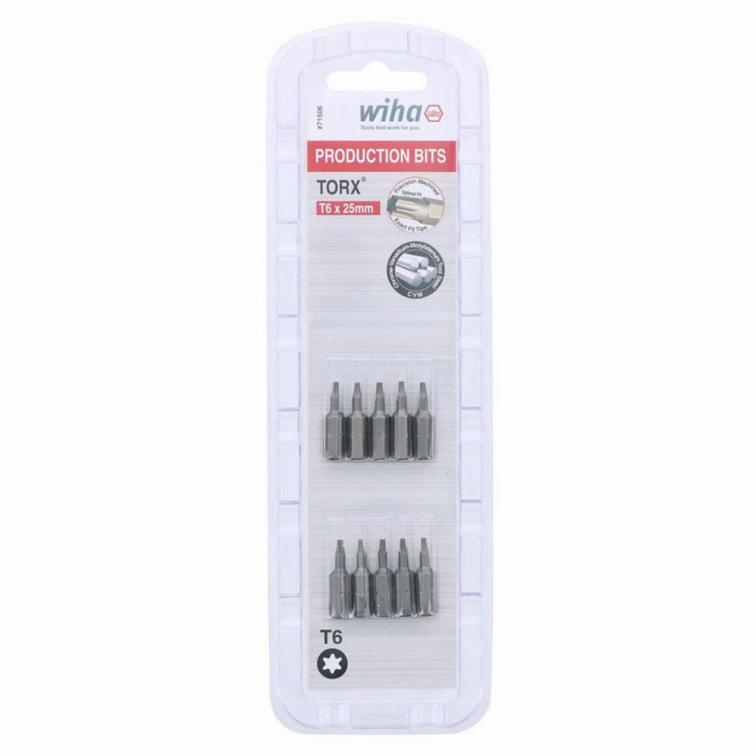 Wiha Tools 71506 T6 x 38mm TORX Insert Bit, 10 Pack