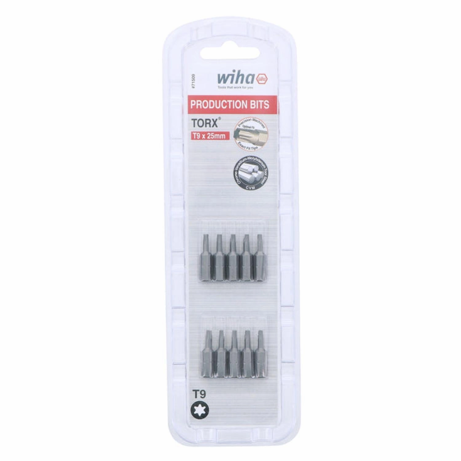 Wiha Tools 71509 T9 x 38mm TORX Insert Bit, 10 Pack