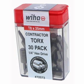 Wiha Tools 72573 TORX Contractor Insert Bit T8 x 25mm - 30 Pack