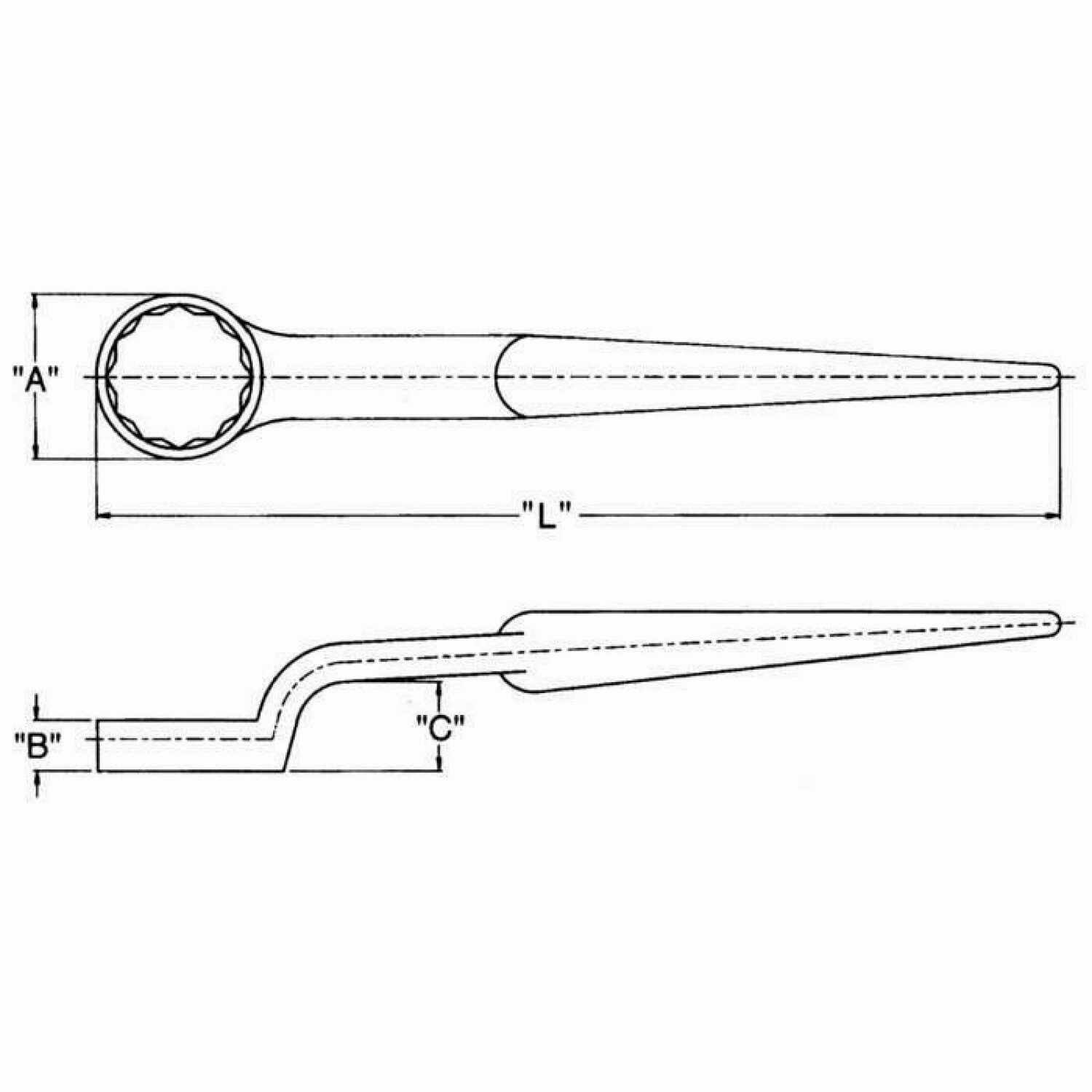 Wright Tool 1766 Structural Spud Wrench 12 Point Box End w/Offset Head Black Industrial - 1-1/8"