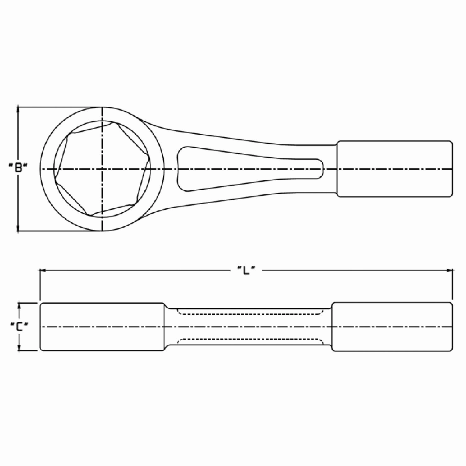Wright Tool 18H64 Striking Face Box Wrench 6 Point Straight Handle Heavy Duty Safety Orange - 2"